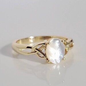 Mother of Pearl Ring, Gold Celtic Ring, Gold Over Sterling Silver Scottish Ring